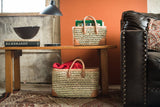 Open Weave Basket with Leather Trim