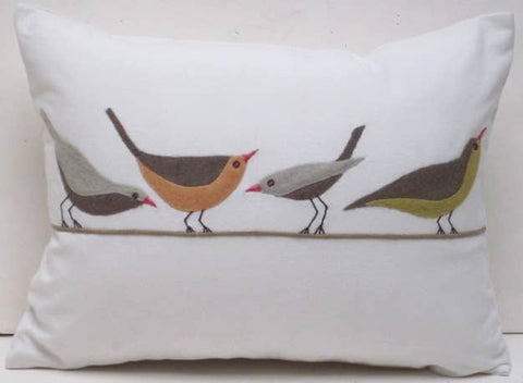 Birds on a Wire Embroidered Pillow