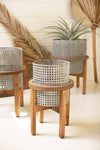 Woven Metal Planters with Wood Stands