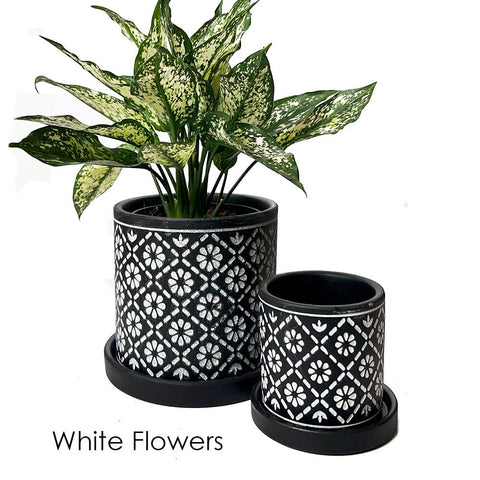 Boho Planter: White Flowers / 5"