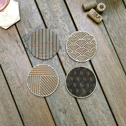 Set of 4 Geometric Wood Coasters
