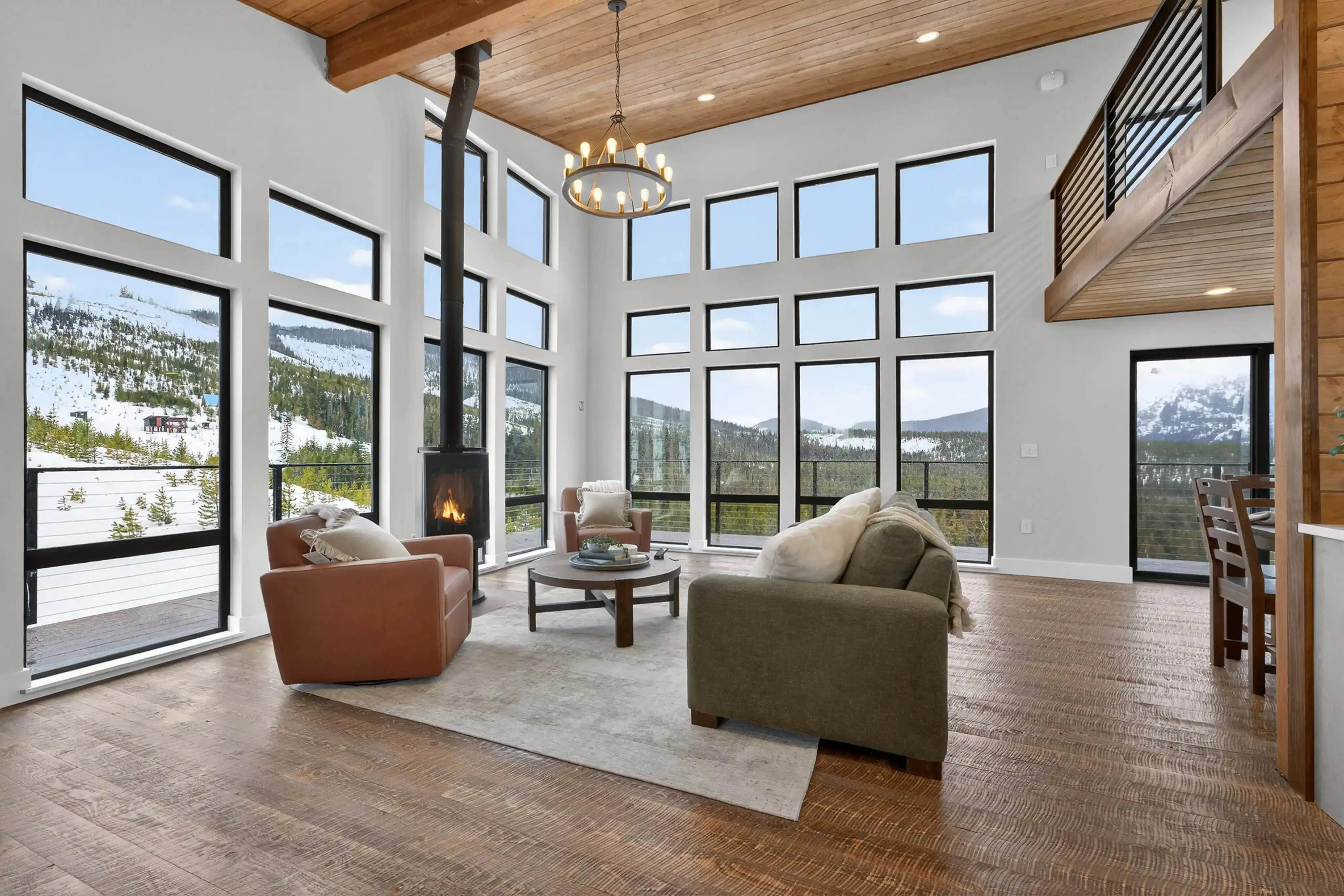 Wide-plank white oak floors in the Watchtower Cabin, Leavenworth WA